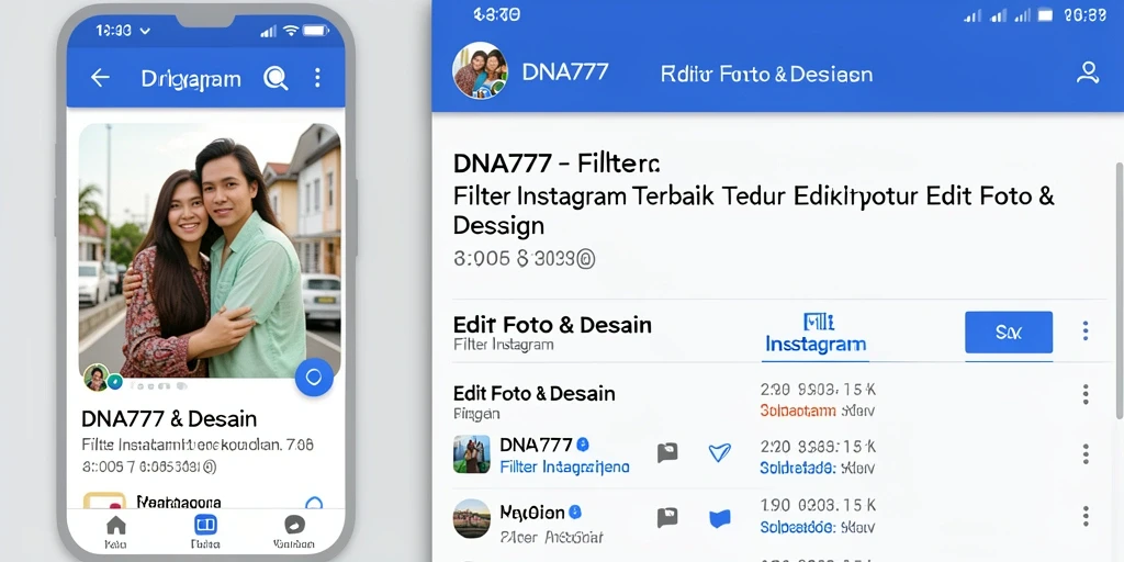 Screenshot aplikasi DNA777 menampilkan berbagai filter Instagram yang menarik dan antarmuka yang ramah pengguna.