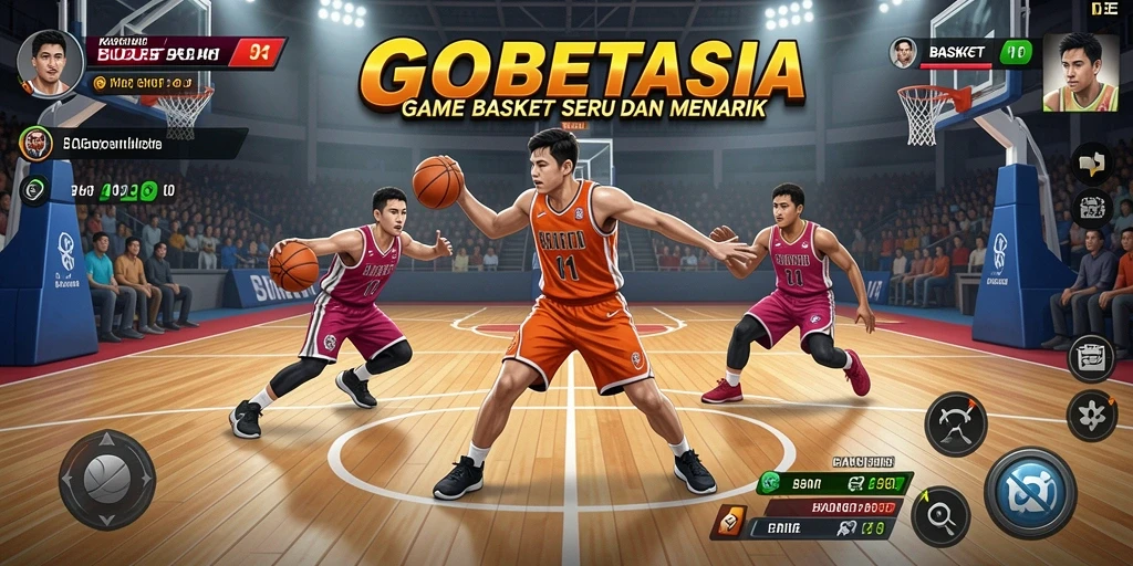 Tampilan antarmuka GOBETASIA dengan grafis permainan Basket yang menarik.
