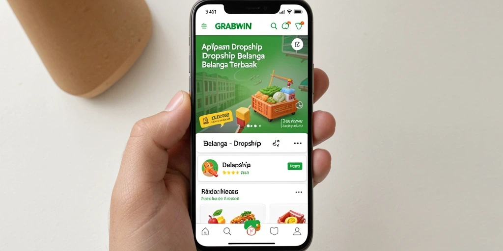 Tampilan antarmuka aplikasi GRABWIN yang user-friendly untuk dropship.