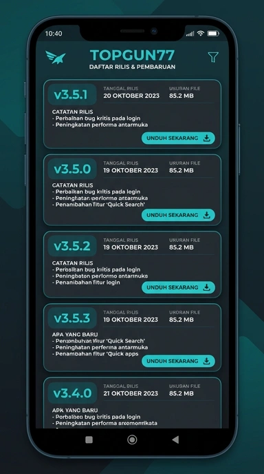 Riwayat Versi topgun77 untuk Pengguna Android